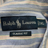 RALPH LAUREN ラルフローレン 長袖 コットン ストライプボタンダウンシャツ クラシックフィット ブルー SizeXL 瑞穂店