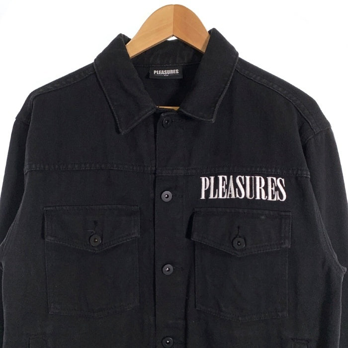 PLEASURES プレジャーズ WEB DENIM JACKET ウェブデニムジャケット ブラック 刺繡 プリント Size S 福生店
