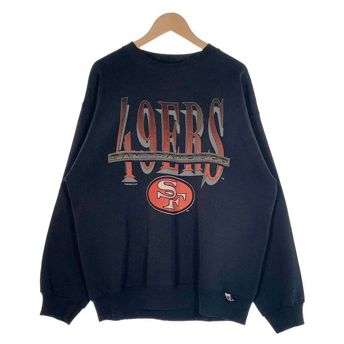 90's NFL Sanfrancisco 49ers サンフランシスコ フォーティーナイナース クルーネックスウェットトレーナー ブラック LOGO7 Size XL 福生店