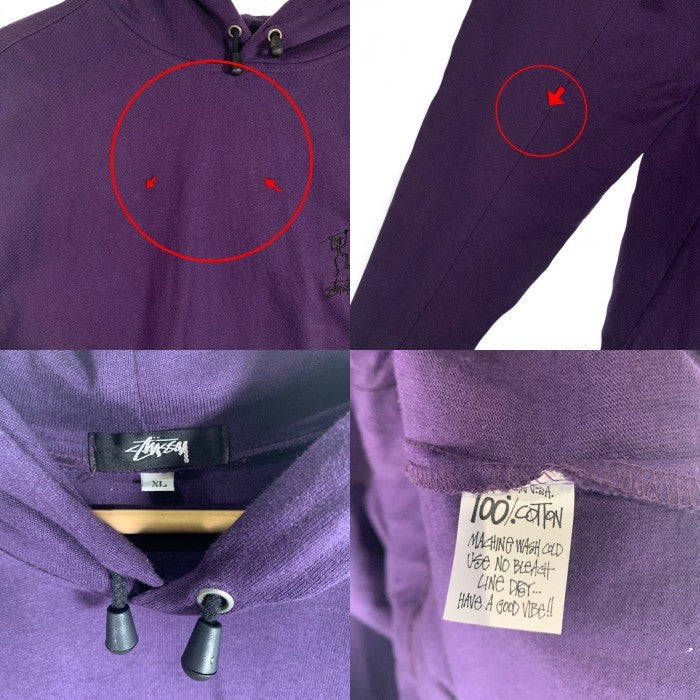 80's STUSSY ステューシー シャドーマン刺繡 プルオーバーコットンパーカー パープル USA製 オールド Size XL 福生店