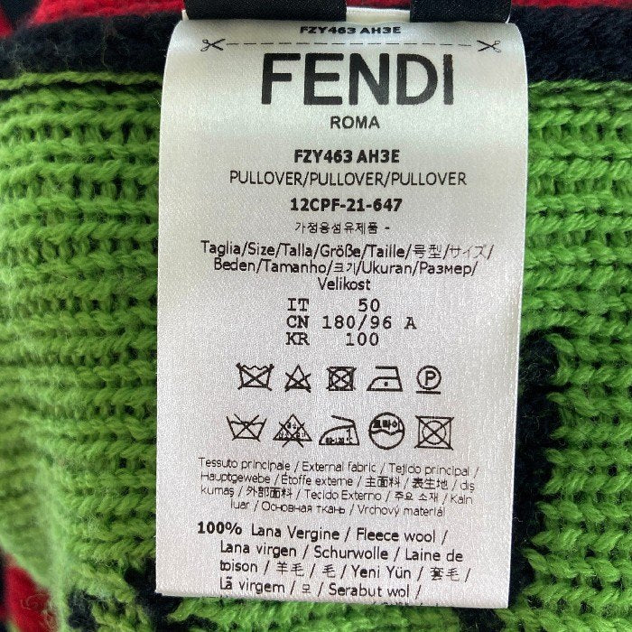 FENDI×Noel Fielding フェンディ×ノエル・フィールディング 21AW FZY463AH3E グラフィック総柄 プルオーバー ニットセーター ブラック×マルチ size50 瑞穂店