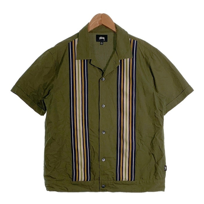 STUSSY ステューシー STRIPED KNIT PANEL SHIRT ストライプ ニットパネル シャツ 半袖 シャツ カーキ Size M 福生店