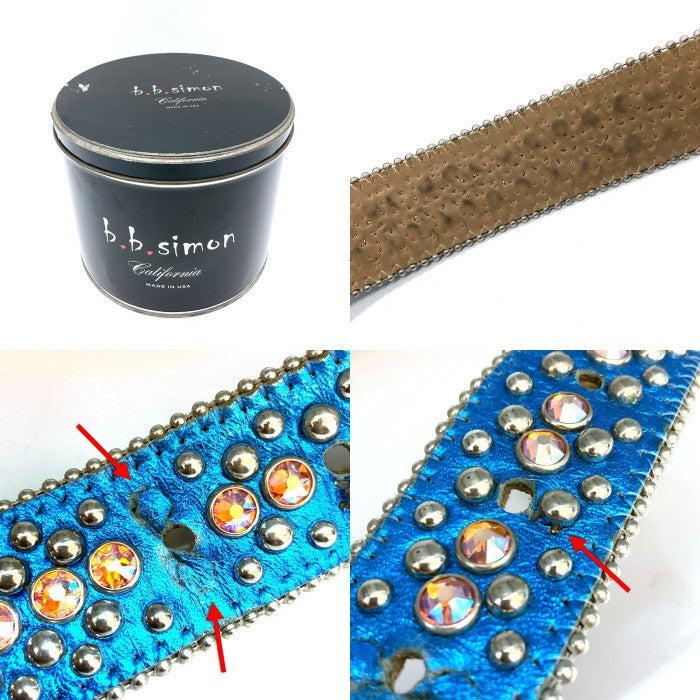 b.b.simon ビービーサイモン スタッズ レザーベルト ブルー オレンジ 6000 Size 36 瑞穂店