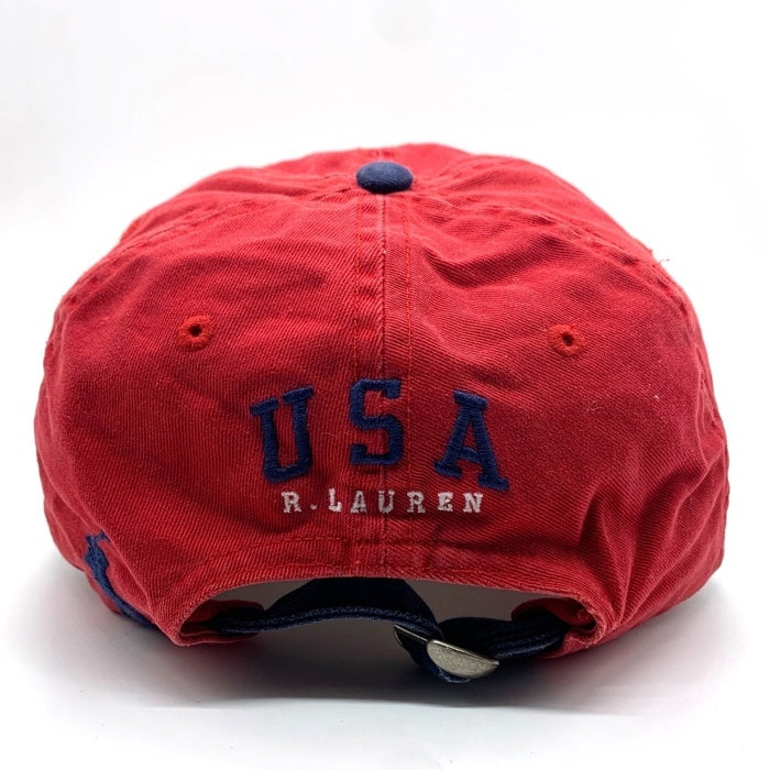 90's Polo By Ralph Lauren ポロバイラルフローレン アメリカ国旗 星条旗 パッチ 6パネル キャップ レッド ネイビー 福生店