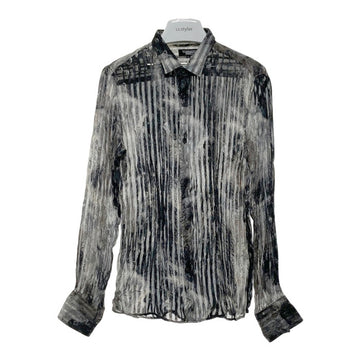 TORNADO MART トルネードマート シワ加工 ポリエステル 総柄シャツ 長袖 ブラック シースルー Size L 瑞穂店