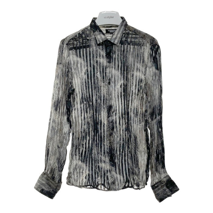 TORNADO MART トルネードマート シワ加工 ポリエステル 総柄シャツ 長袖 ブラック シースルー Size L 瑞穂店