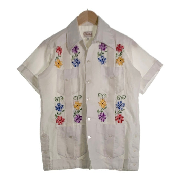 70's Chacmool チャックモール 刺繍 花柄 半袖 キューバ シャツ ホワイト メキシコ製 Size 36 福生店