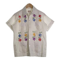 70's Chacmool チャックモール 刺繍 花柄 半袖 キューバ シャツ ホワイト メキシコ製 Size 36 福生店