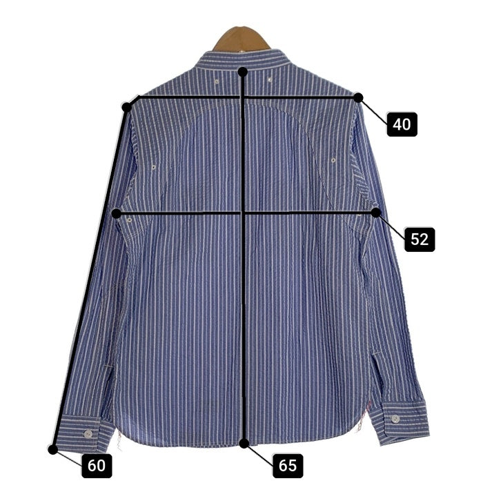 Pherrow's フェローズ シアサッカー ラウンドヨーク ストライプワークシャツ バンドカラー ブルー Size M 福生店