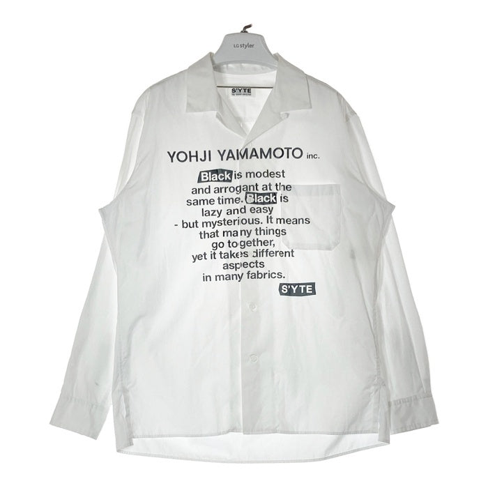 S'YTE サイト Yohji Yamamoto Planning Dept ヨウジヤマモト プランニングデプト メッセージプリント オープンカラーシャツ ホワイト size3 瑞穂店