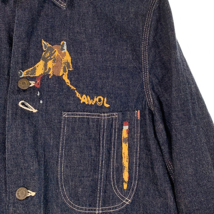 HELLER’S CAFE ヘラーズカフェ 1950's Military Art Denim Coverall デニムカバーオール アートプリント  インディゴ Size 38 福生店