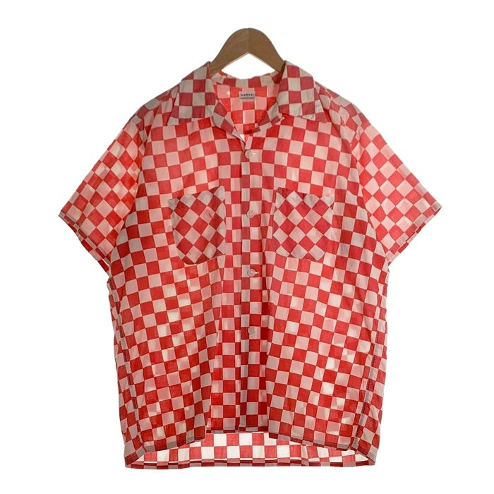 50's CHECKER FLAG チェッカーフラッグ 半袖 オープンカラーシャツ コットン レッド ホワイト Size L 福生店