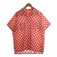 50's CHECKER FLAG チェッカーフラッグ 半袖 オープンカラーシャツ コットン レッド ホワイト Size L 福生店
