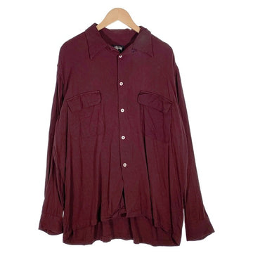 80's STUSSY ステューシー オープンカラーレーヨンシャツ 長袖 プレーン ボルドー USA製 黒タグ Size L 福生店