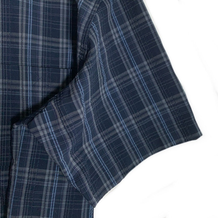 L.L.Bean エルエルビーン シアサッカーチェックシャツ 半袖 ポリエステル フィッシング ネイビー Size L 福生店