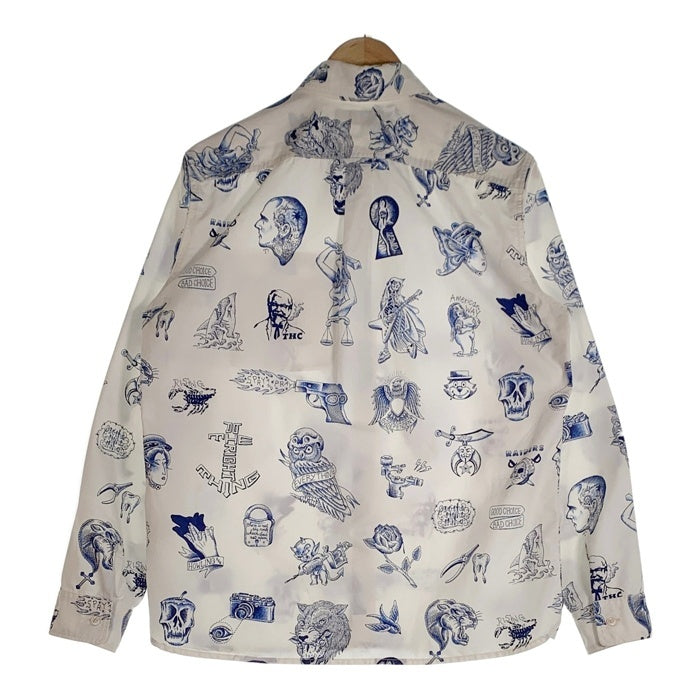 SOFT MACHINE ソフトマシーン 14SS WALL FLASH SHIRTS タトゥー柄 ウォール フラッシュ 長袖 シャツ ホワイト ブルー Size XL 福生店