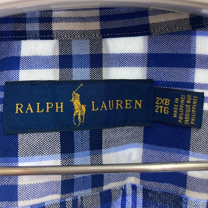 RALPH LAUREN ラルフローレン 半袖 コットン チェック ボタンダウンシャツ ブルー Size2XB 瑞穂店