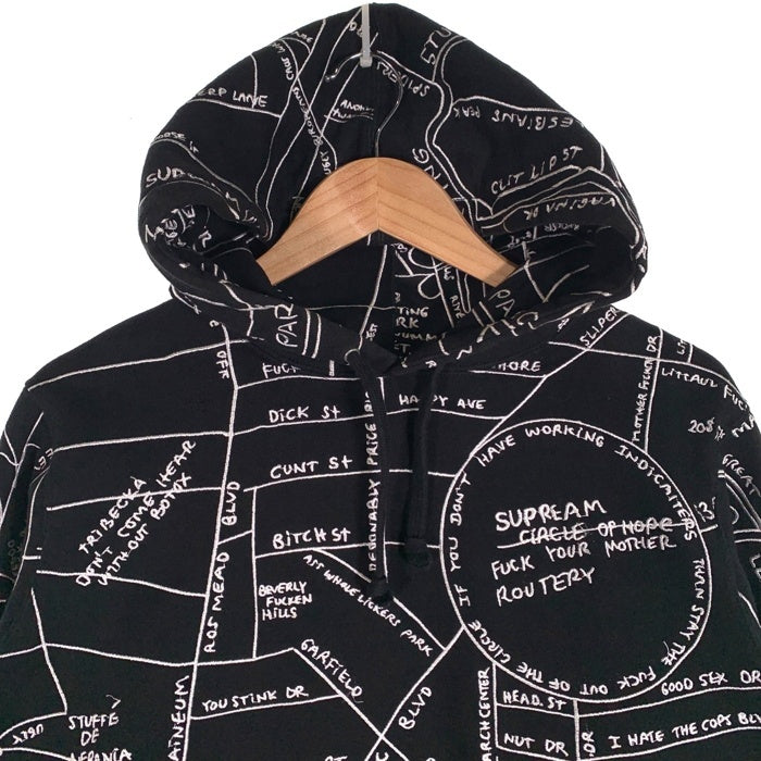 SUPREME シュプリーム 19SS Gonz Embroidered Map Hooded ゴンズ エンブロイダードマップ プルオーバースウェットパーカー ブラック Size S 福生店
