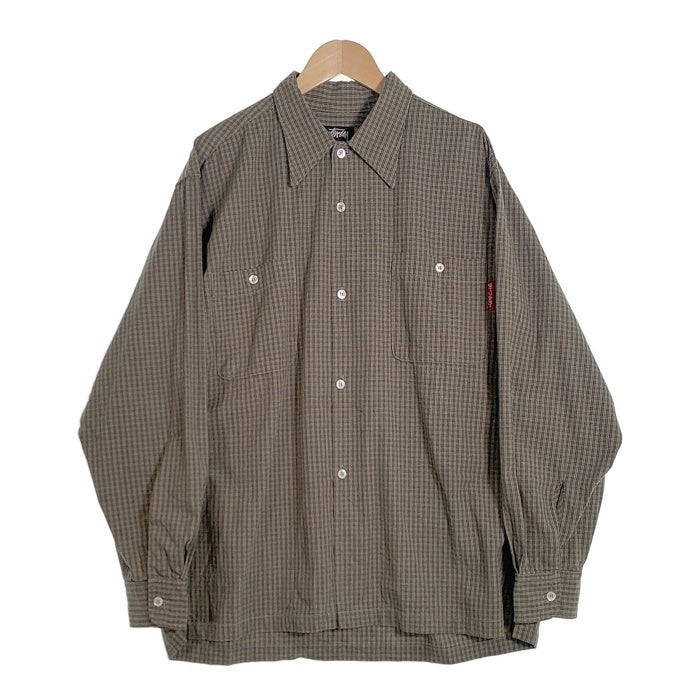 80's STUSSY ステューシー コットンチェックシャツ 長袖 グリーン USA製 黒タグ やや厚手 Size L 福生店
