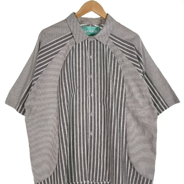BRIGADE ストライプ ショートスリーブシャツ 半袖 ホワイト グレー Size M 福生店