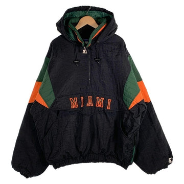 90's STARTER スターター マイアミハリケーンズ 大学 ナイロン プルオーバーパーカー 中綿 ブラック 韓国製 Size XL 福生店