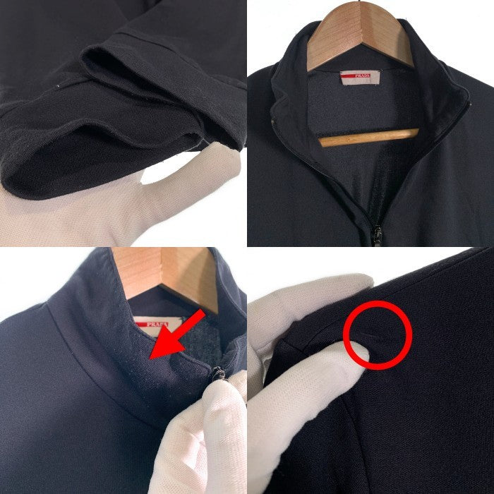 PRADA SPORT プラダスポーツ ハーフジップ スタンドカラー プルオーバートップ 長袖 ブラック ポリエステル ラバーパッチ SJJ80 Size M 福生店