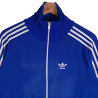 70's adidas アディダス トラックジャケット トレフォイル 刺繡ロゴ ブルー Size L 福生店