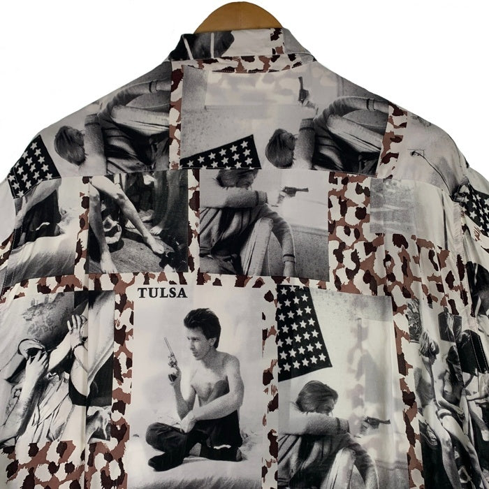 WACKO MARIA ワコマリア LARRY CLARK TULSA ラリー・クラーク タルサ 総柄プリント レーヨンオープンカラーシャツ 半袖 ホワイト Size M 福生店