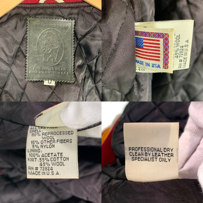 80-90's GOLDEN BEAR ゴールデンベアー 袖レザー ウール スタジアムジャケット スタジャン ボルドー クリーム USA製 Size M 福生店