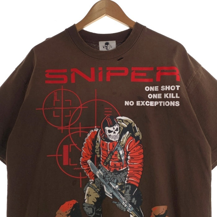Warren Lotas ウォーレンロータス SNIPER ダメージ加工 半袖 Tシャツ ブラウン Size M 福生店