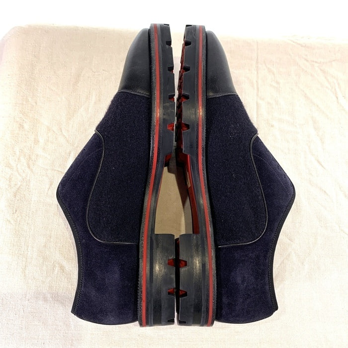 Christian Louboutin クリスチャンルブタン HUBERTUS FLAT VEAU レザー スウェード ウール ドレスシューズ キャップトゥ ブラック ネイビー Size 41 1/2 (26.5cm) 福生店