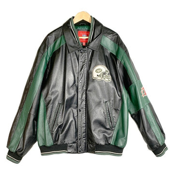 NFL NEW YORK JETS ニューヨーク・ジェッツ オールレザー スタジャン ジャケット 刺繡 ワッペン ブラック グリーン Size XXL 福生店