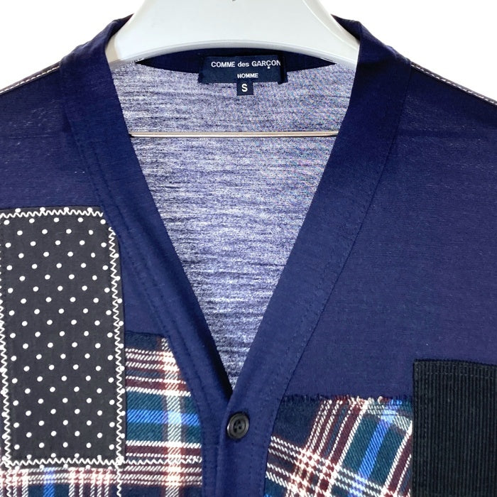 COMME des GARCONS HOMME コムデギャルソンオム HN-T015 AD2014 ウール フランネルパッチワーク カーディガン ネイビー sizeS 瑞穂店
