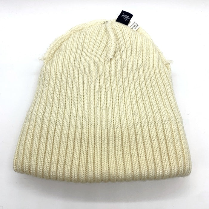 90's~ STUSSY ステューシー ケーブルニットラインビーニーキャップ クリーム ネイビー 刺繡 アクリル 紺タグ 福生店
