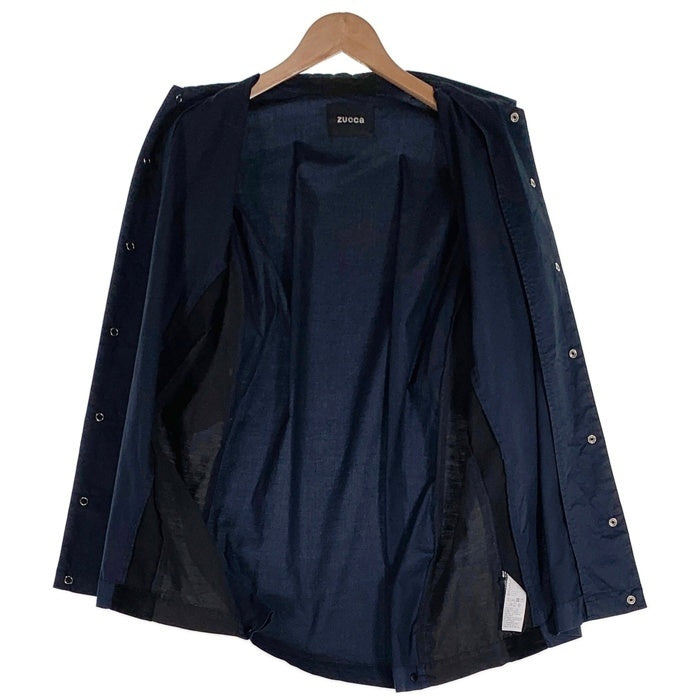 zucca ズッカ コットン ショートスリーブシャツ スナップボタン 脇下ベロア切替 半袖 ネイビー 日本製 CZ84FK504 Size M 福生店