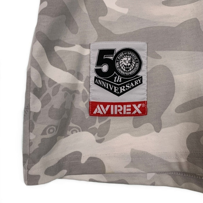 AVIREX アヴィレックス 新日本プロレス50周年記念 CAMO カモフラージュ プリントTシャツ ホワイト 6123480 Size 2XL 福生店