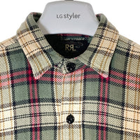 RRL ダブルアールエル 三ツ星タグ 猫目ボタン ヘビーネルシャツ ブラウンxグリーン sizeS 瑞穂店