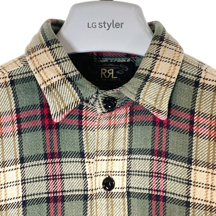 RRL ダブルアールエル 三ツ星タグ 猫目ボタン ヘビーネルシャツ ブラウンxグリーン sizeS 瑞穂店