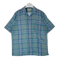 L.L.Bean エルエルビーン リネン混 オープンカラー 半袖シャツ グリーン×ブルー sizeL 瑞穂店