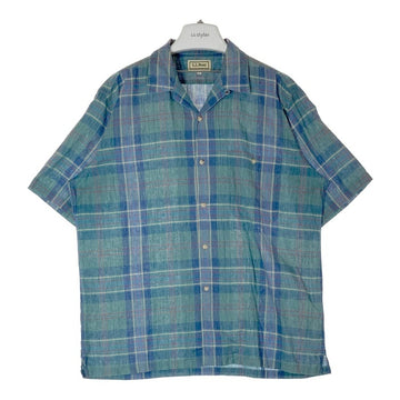 L.L.Bean エルエルビーン リネン混 オープンカラー 半袖シャツ グリーン×ブルー sizeL 瑞穂店