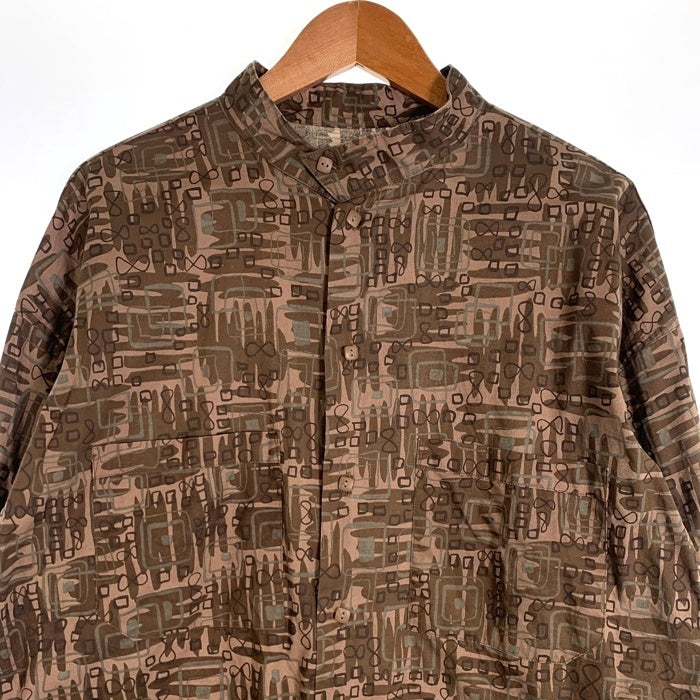 TENDERLOIN テンダーロイン スタンドカラー 総柄プリントシャツ ブラウン コットン Size M 福生店