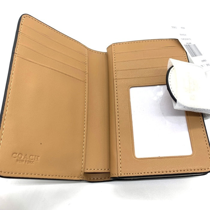 COACH コーチ CP420 シグネチャー 二つ折り財布 PVCレザー ブラック ホワイト 福生店