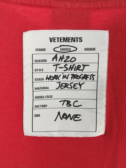 VETEMENTS ヴェトモン 19AW Back Barcode Patch Over Size Tee バックバーコード オーバーサイズTシャツ レッド Size S 福生店
