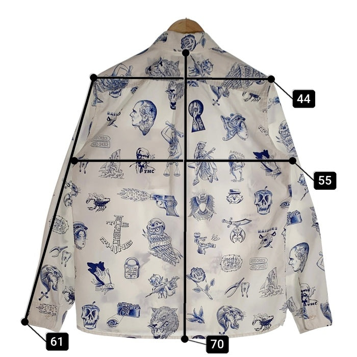 SOFT MACHINE ソフトマシーン 14SS WALL FLASH SHIRTS タトゥー柄 ウォール フラッシュ 長袖 シャツ ホワイト ブルー Size XL 福生店
