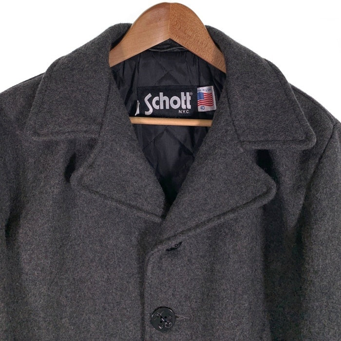 Schott ショット シングル ウール ピーコート 裏キルティング グレー Size 40 福生店