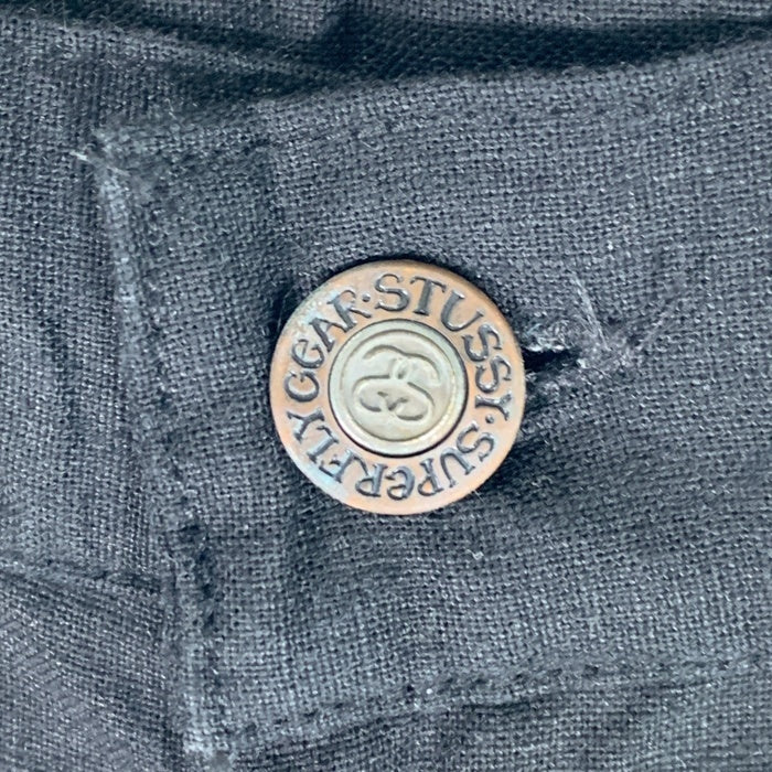 80-90's STUSSY ステューシー リネン コットン テーパードスラックス パンツ ブラック USA製 黒タグ Size 28 福生店