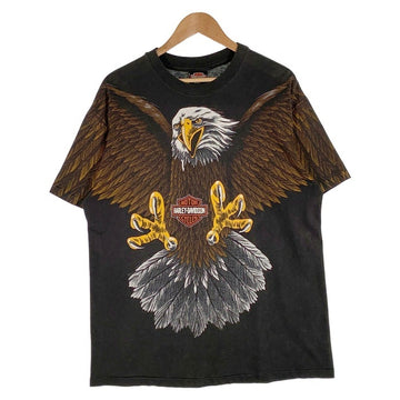 90's HARLEY-DAVIDSON ハーレーダビッドソン イーグル オーバープリント Tシャツ ブラック USA製 Size L 福生店