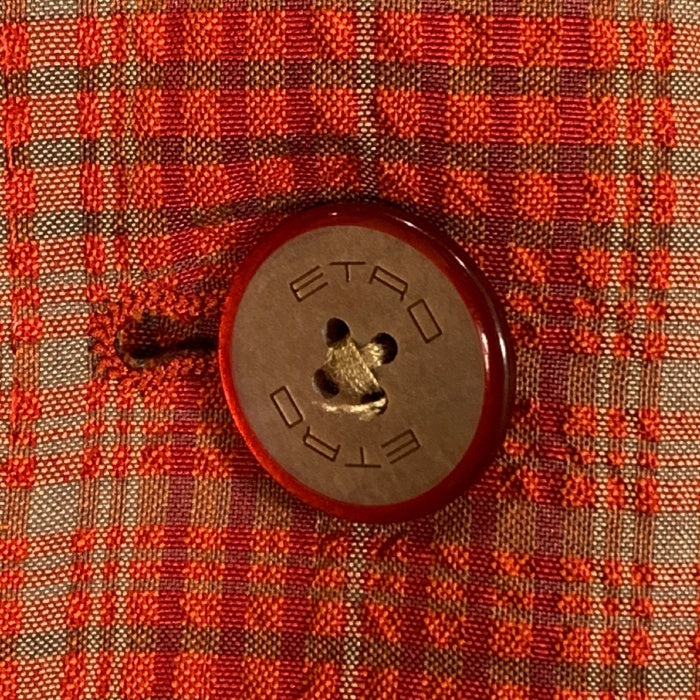 ETRO エトロ シアサッカー 2B テーラードジャケット チェック柄 オレンジ シルク ウール 161-11889-1222 Size 52 福生店