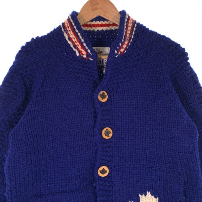 Kanata カナタ スキー 雪柄 カウチンセーター ボタン ブルー Size S-M 相当 福生店