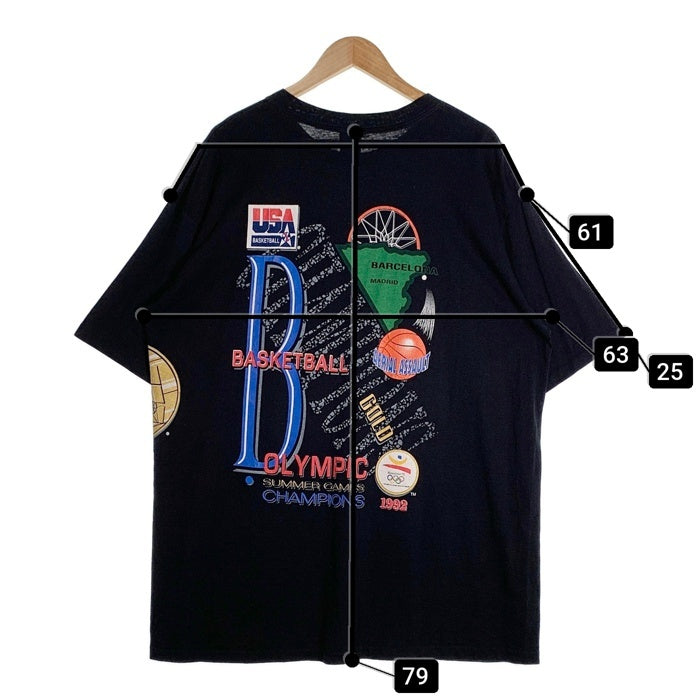 90's 1992 USA BASKETBALL バスケットボール バルセロナオリンピック 両面プリント Tシャツ 金メダル ブラック SALEM Size XXL 福生店